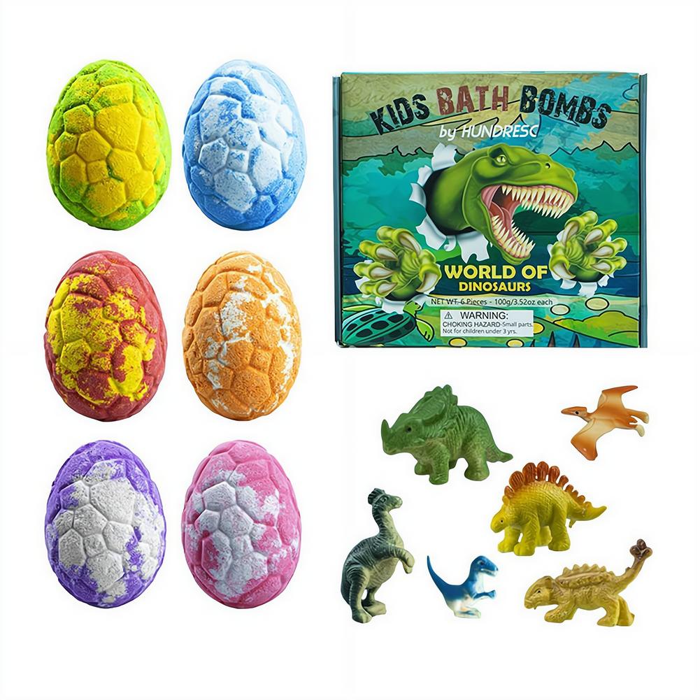 Kids Toys Dinosaur - ชุดของขวัญบาธบอมบ์รูปไข่ไดโนเสาร์ 6 ชิ้น พร้อมของเล่นไดโนเสาร์เซอร์ไพรส์ข้างใน ผลิตจากวัสดุธรรมชาติ อ่อนโยนต่อผิว