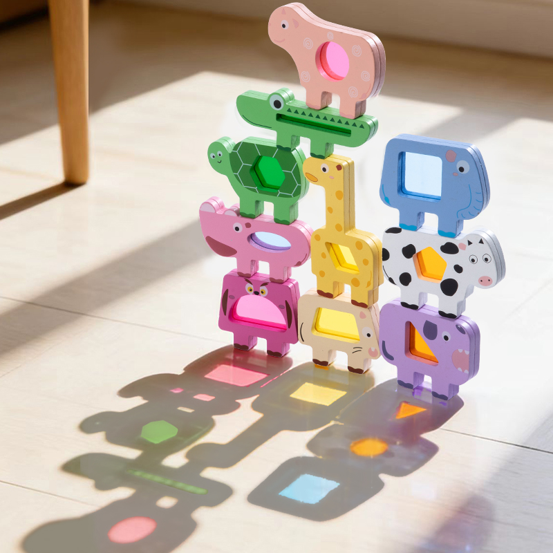 Wooden Blocks Stacking - เกมบล็อกไม้รูปสัตว์อะคริลิก ต่อรูปทรง จับคู่ ฝึกสมดุล ของเล่นเสริมพัฒนาการแบบมอนเตสซอรี่ สำหรับเด็ก