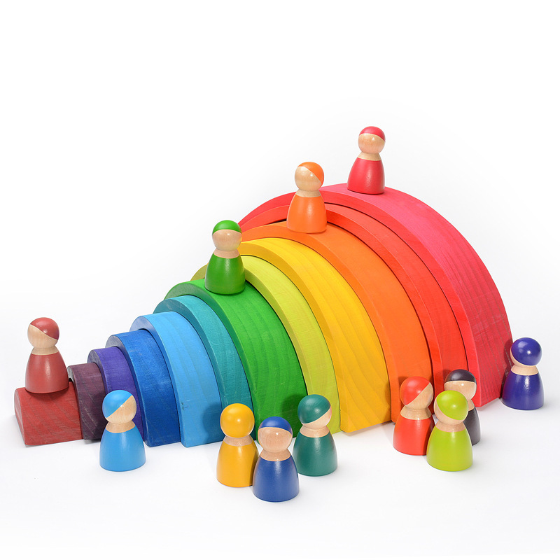 Wooden Blocks Stacking - บล็อกไม้สีรุ้ง บล็อกสร้างสรรค์หลากสีสัน ของเล่นเสริมพัฒนาการเด็ก รูปทรงเปิด ของเล่นมอนเตสซอรี่