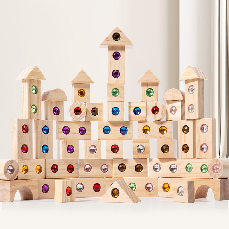 Wooden Blocks Stacking - DIY บล็อกประกายอะคริลิคของเล่นเด็ก Montessori สายรุ้งอัญมณีซ้อนบล็อกที่มีสีสันการศึกษาของเล่นสร้างสรรค์ไม้