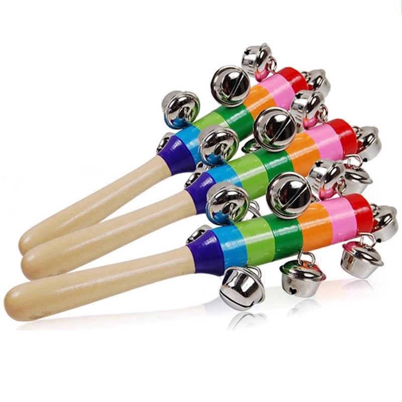 Kids Toys Xylophone - 5PCS ไม้ Jingle Hand Bells Rainbow