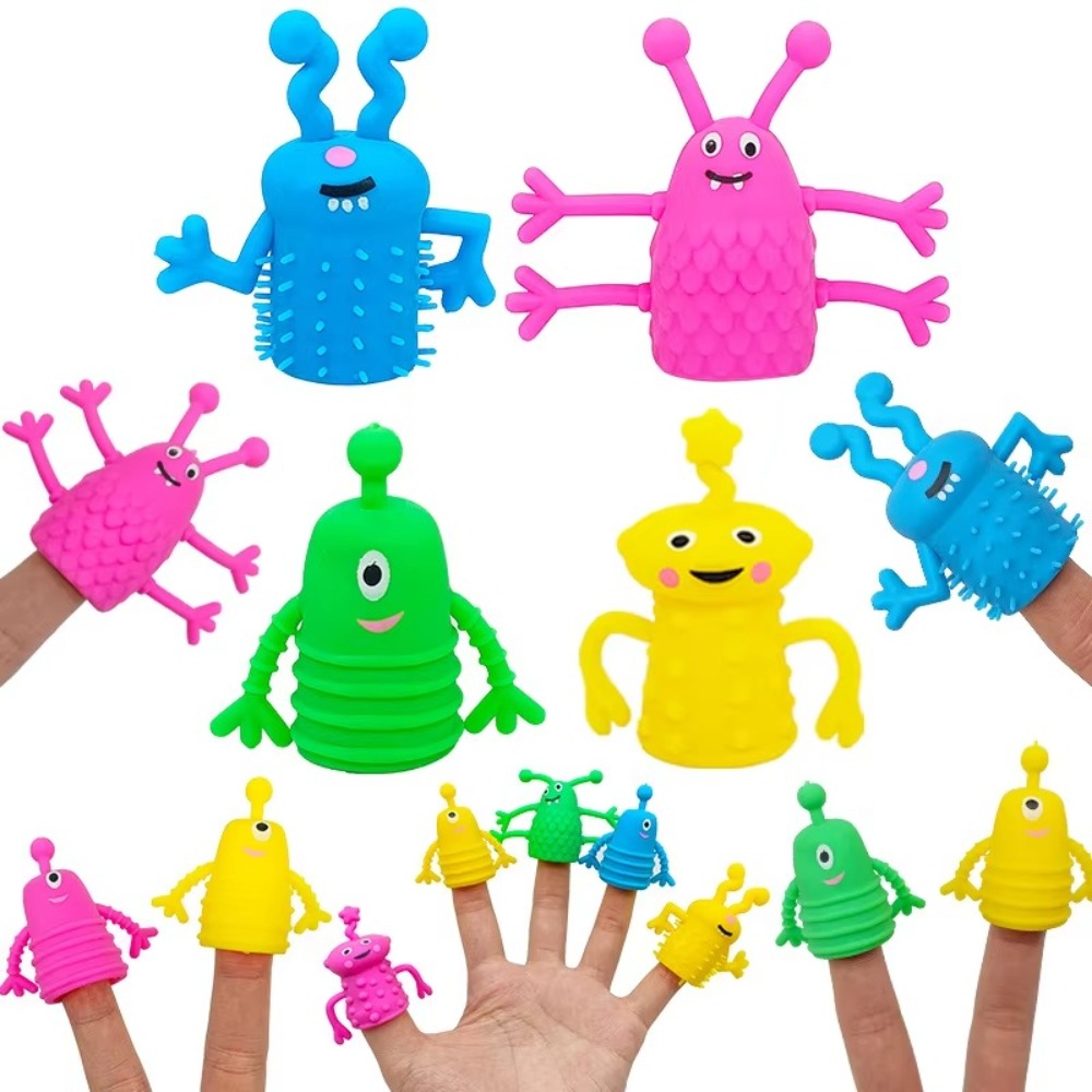 Kids Toys Dinosaur - ของเล่นตุ๊กตานิ้วมือยางนุ่มตลกๆ 10 ชิ้น ตุ๊กตานิ้วมือยืดหยุ่น บรรเทาความเครียด ตุ๊กตานิ้วมือไดโนเสาร์การ์ตูนขนาดเล็ก