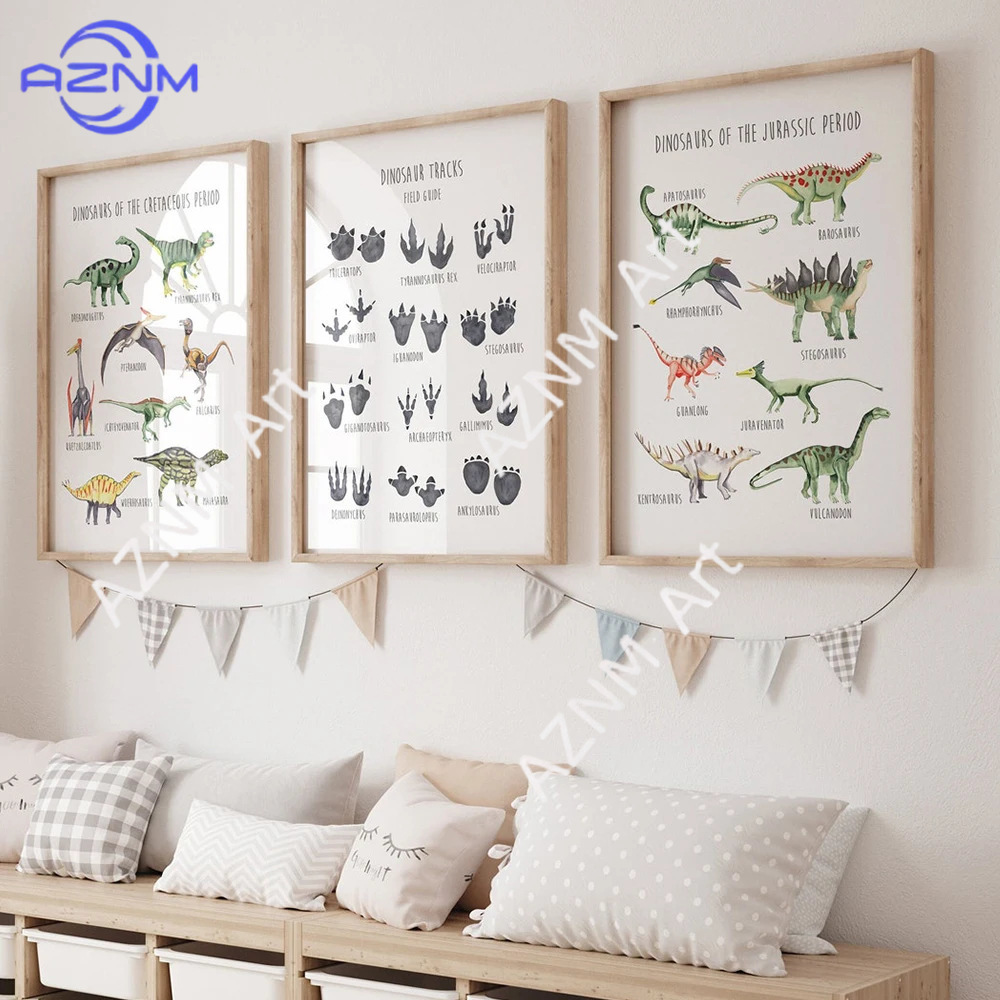 Kids Toys Dinosaur - 1/3 ชิ้น, โปสเตอร์การศึกษาความรู้ภาษาอังกฤษเกี่ยวกับไดโนเสาร์การ์ตูนสำหรับเด็ก ของเล่นห้องนอนเด็ก ของตกแต่งผ้าใบ