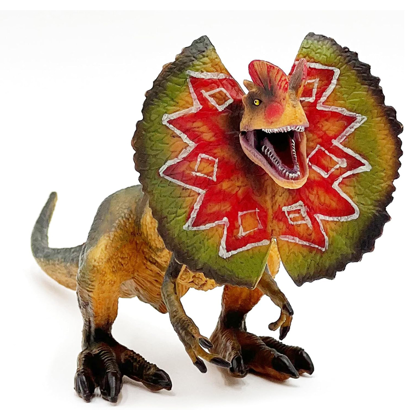 Kids Toys Dinosaur - ของเล่น Dilophosaurus, ของเล่นไดโนเสาร์พร้อมปากเคลื่อนย้ายได้, ฟิกเกอร์สัตว์ไดโนเสาร์พลาสติกเย็น, อุปกรณ์ตกแต่งเค้กวันเกิด, ของชําร่วยงานปาร์ตี้