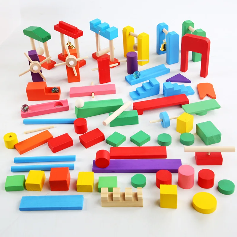 Wooden Blocks Stacking - Montessori ของเล่นไม้รุ้งโดมิโนของเล่นสถาบันอุปกรณ์เสริมอวัยวะบล็อกสมองการคิดรถไฟของขวัญของเล่นเพื่อการศึกษาสำหรับเด็ก