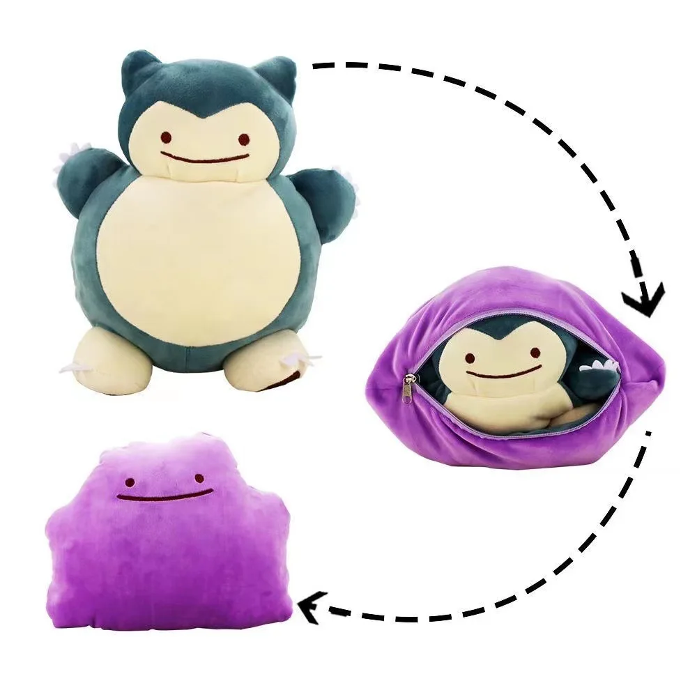 Kids Toys Japan - 20 ซม.โปเกมอนอะนิเมะหมอนอิงแบบพลิกกลับได้ดิทโต้ ทรานส์ฟอร์ม สโนร์แล็กซ์ตุ๊กตาของเล่นตุ๊กตานุ่มนิ่มของขวัญสำหรับเด็ก