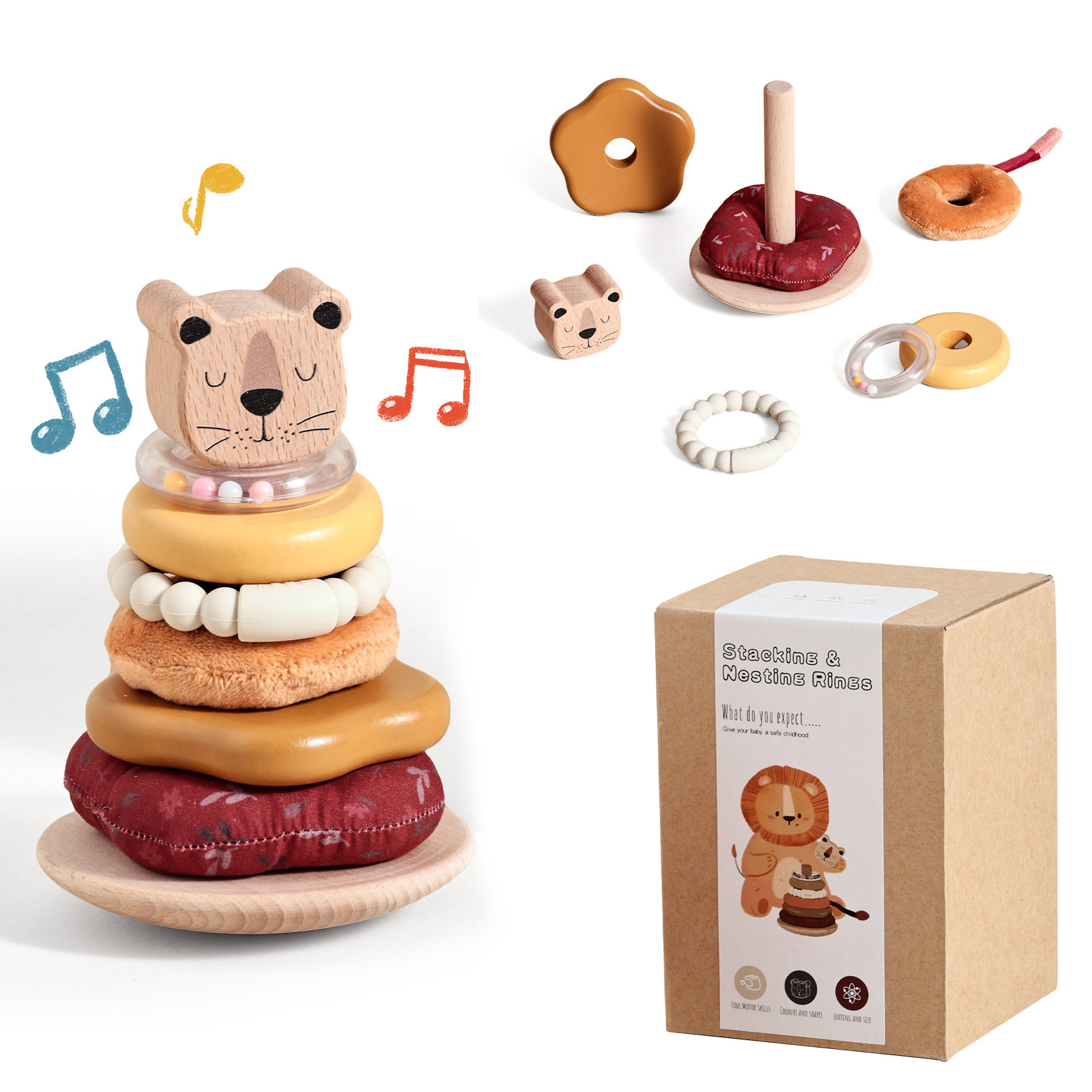 เด็ก Montessori ซ้อนไม้ Tower  - Wooden Blocks Stacking บทวิจารณ์และราคา