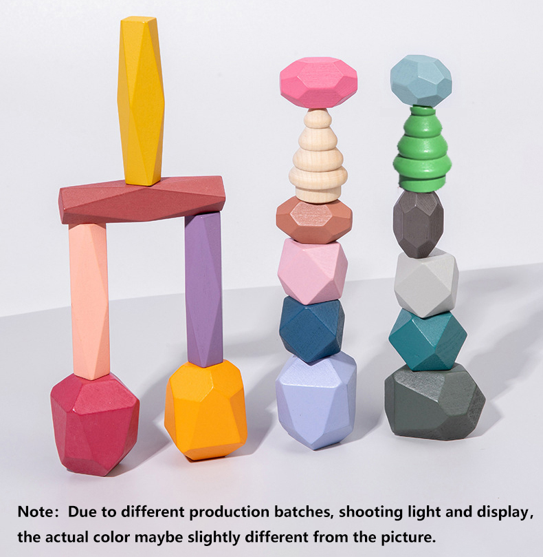 18 ชิ้นไม้ซ้อน Rocks Building  - Wooden Blocks Stacking บทวิจารณ์และราคา