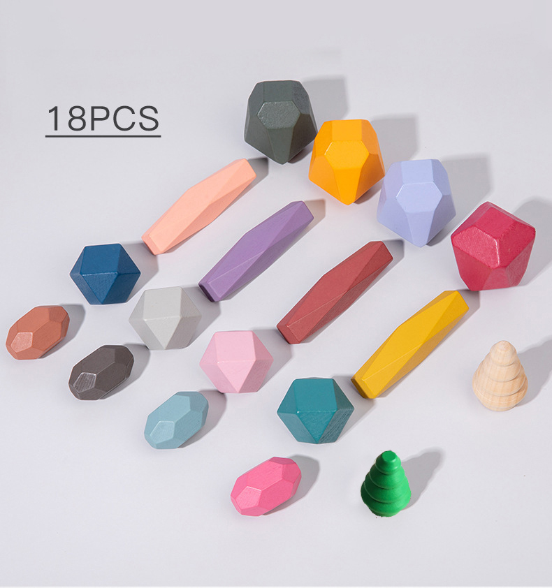 18 ชิ้นไม้ซ้อน Rocks Building  - Wooden Blocks Stacking บทวิจารณ์และราคา