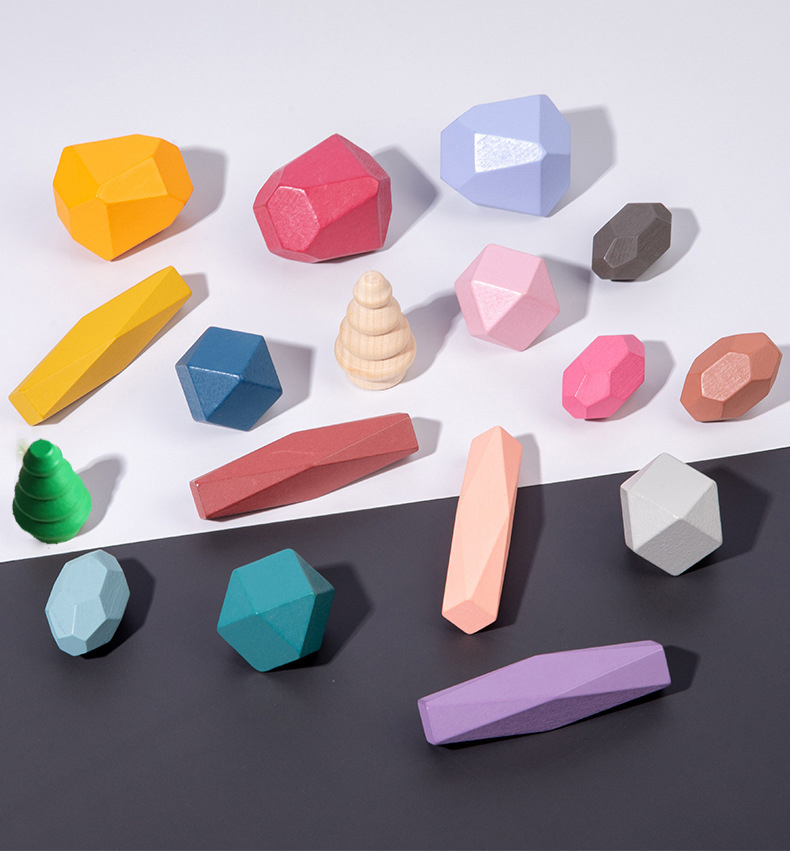 18 ชิ้นไม้ซ้อน Rocks Building  - Wooden Blocks Stacking บทวิจารณ์และราคา
