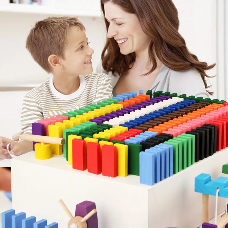 Montessori ของเล่นไม้รุ้งโดมิโ - Wooden Blocks Stacking บทวิจารณ์และราคา