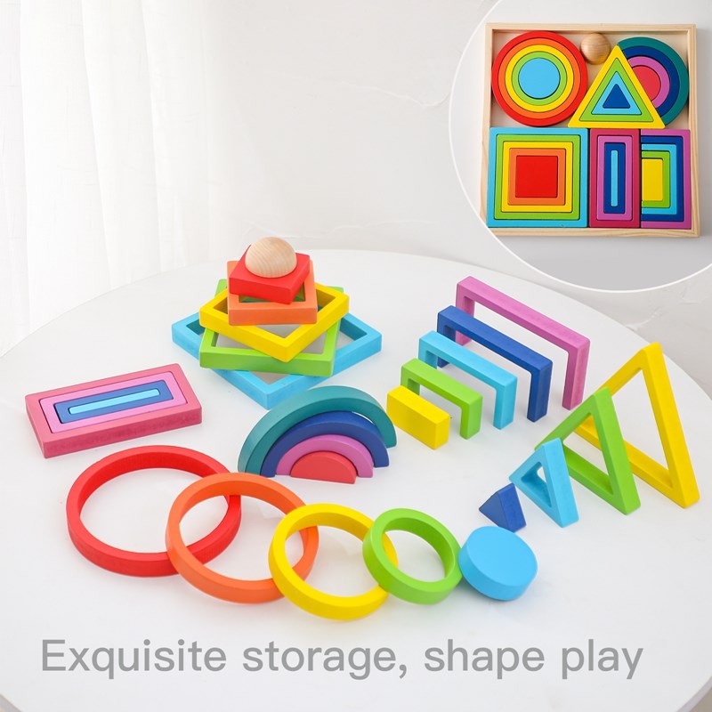 Montessori ไม้ Mainan Balok S  - Wooden Blocks Stacking บทวิจารณ์และราคา