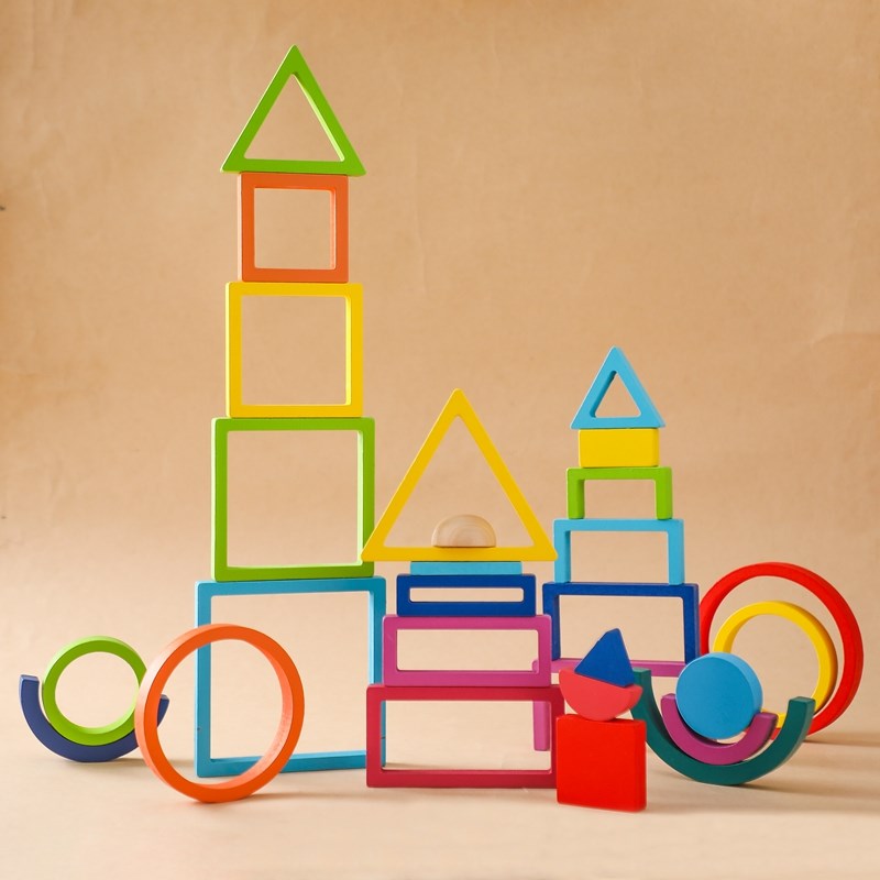 Montessori ไม้ Mainan Balok S  - Wooden Blocks Stacking บทวิจารณ์และราคา