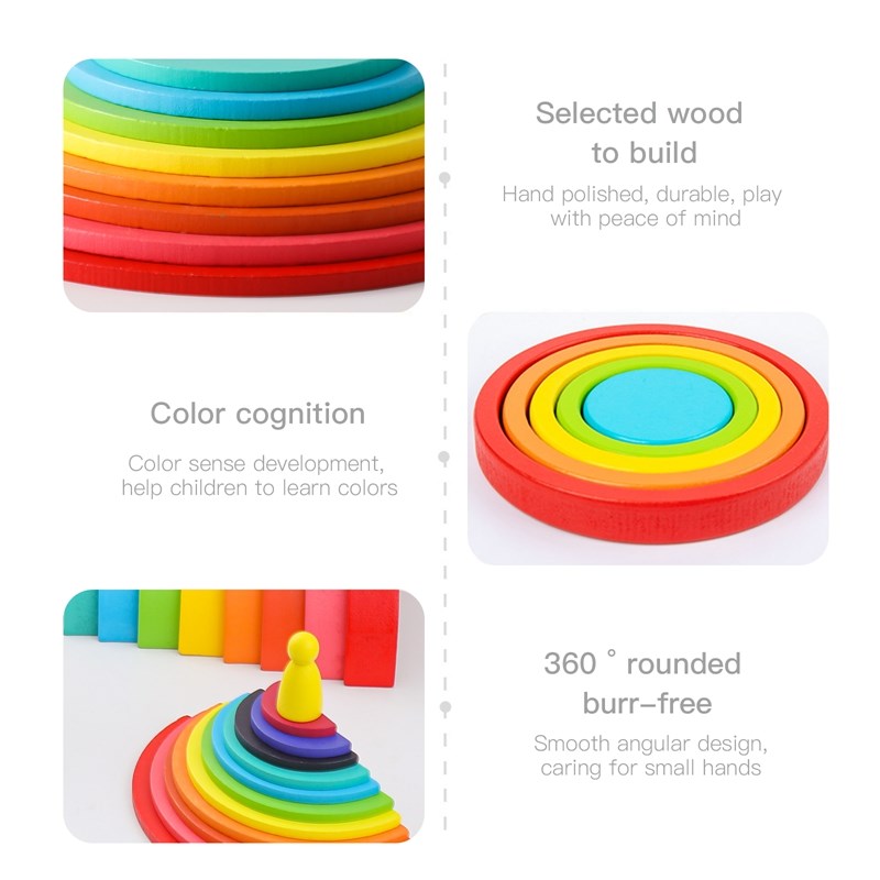 Montessori ไม้ Mainan Balok S  - Wooden Blocks Stacking บทวิจารณ์และราคา