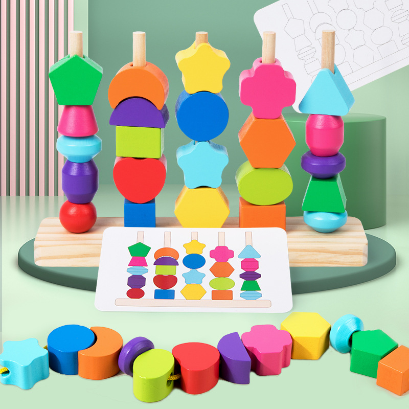 Montessori ลูกปัดไม้ Sequencin - Wooden Blocks Stacking บทวิจารณ์และราคา