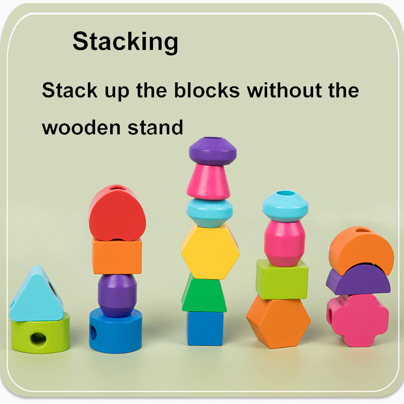 Montessori ลูกปัดไม้ Sequencin - Wooden Blocks Stacking บทวิจารณ์และราคา