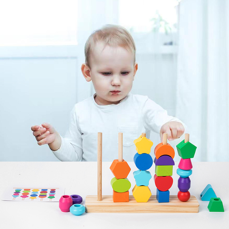 Montessori ลูกปัดไม้ Sequencin - Wooden Blocks Stacking บทวิจารณ์และราคา