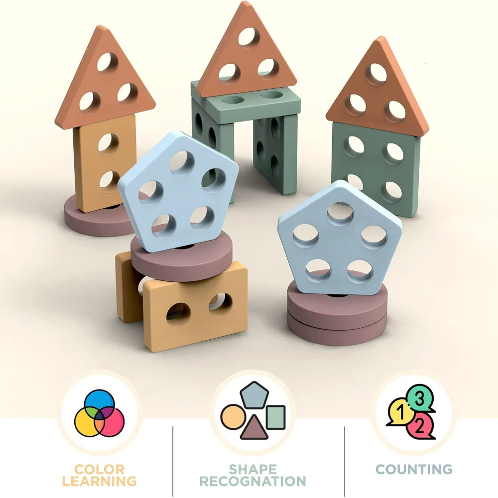 ของเล่นมอนเตสซอรี่สำหรับเด็กอา - Wooden Blocks Stacking บทวิจารณ์และราคา