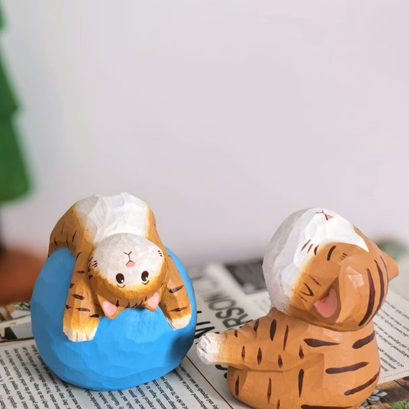 รูปปั้นแมวโยคะทำมือจากไม้ ของต - Kids Yoga Toys บทวิจารณ์และราคา